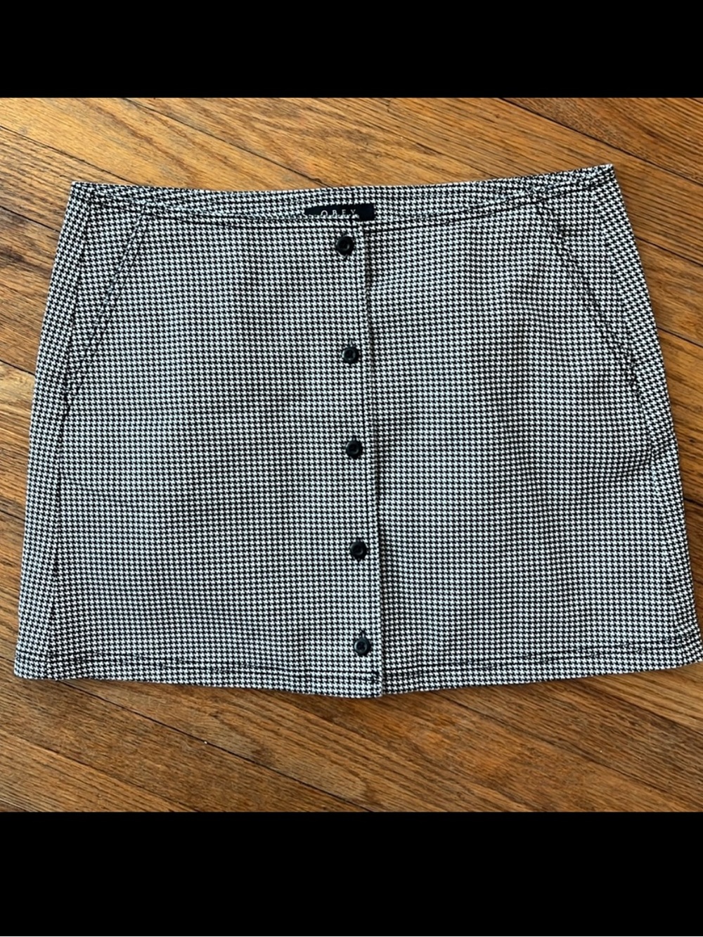 Obey black and white herringbone mini skirt size 29